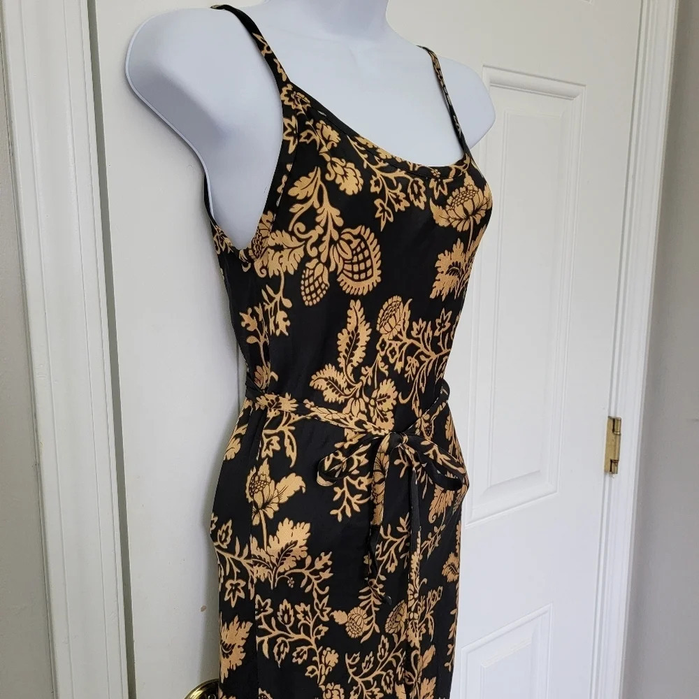 ZARA Black Gold Wrap Maxi Dress Spaghetti Strap Floral Cocktail Party Size XS - Picture 6 of 14